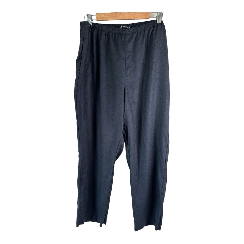 Go Silk Linen Pants Size 1X Black Straight Leg Elastic Waist Pull On Unlined